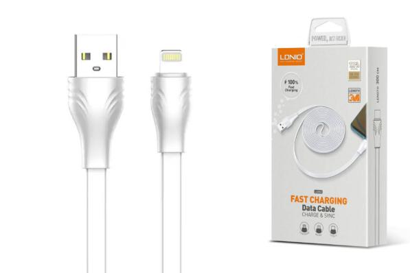 Кабель LDNIO LS553 USB кабель Lightning 3m, 2.1A, медь: 152 жилы, Плоский, White