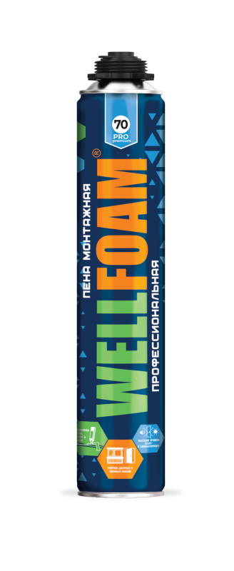 Пена монтажная профессиональная WELLFOAM PRO 70 premium, всесезонная, 900мл