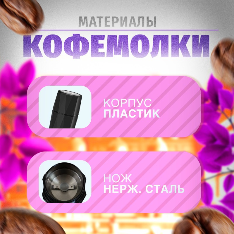 Кофемолка WILLMARK WCG-388 чёрный, 100гр, 200Вт