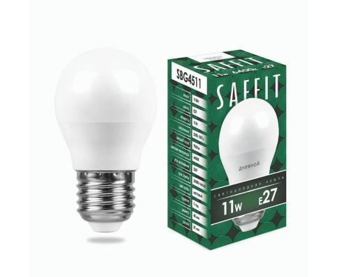 Saffit шар G45 E27 11W(905lm) 6400K 6K матовая, пластик 80x45 SBG4511 55141