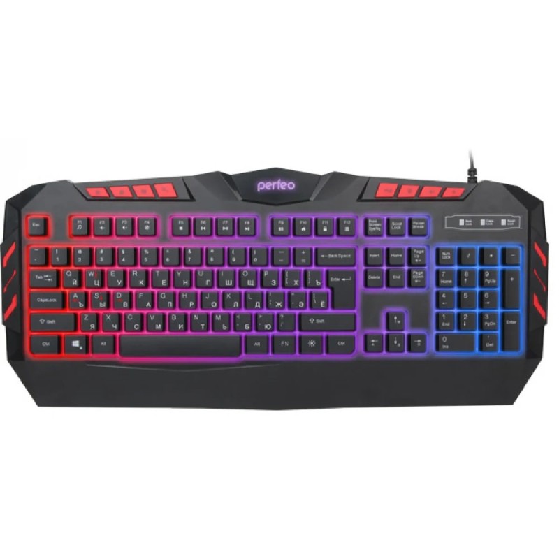 Клавиатура Perfeo LEGION Multimedia, GAME DESIGN, подсв. 3 цвет USB, чёрн