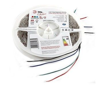 ЭРА Лента св/д 12V 14.4W/m 60Led/m IP65 RGB 5м (герметич.) SMD5050 LS5050-60LED-IP65-RGB, ECO 48544