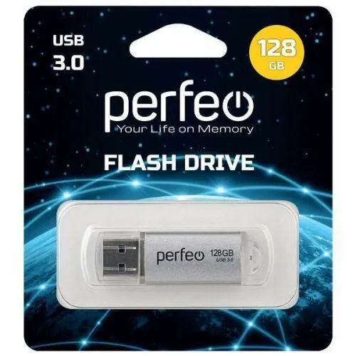 USB 3.0 накопитель Perfeo 128GB C14 Silver metal series