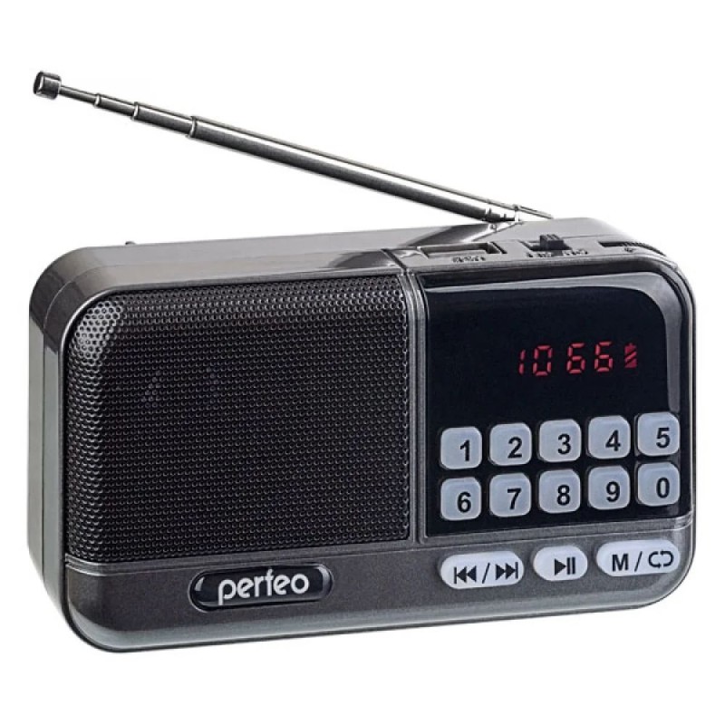 Радиоприемник цифровой Perfeo ASPEN FM+ 87.5-108МГц/ MP3/ питание USB или 18650/ серый (i20))