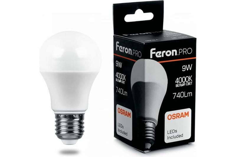 Feron.PRO ЛОН A60 E27 9W(740lm) 4000K 4K матовый 108x60 OSRAM LED LB-1009 38027