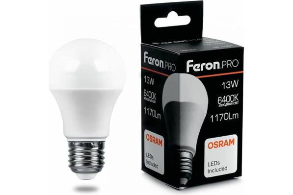 Feron.PRO ЛОН A60 E27 13W(1170lm) 6400K 6K матовый 125x60 OSRAM LED LB-1013 38034