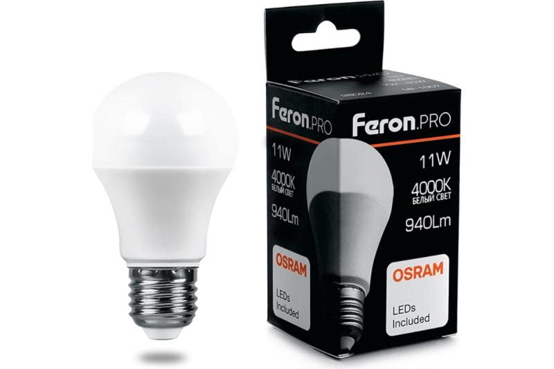 Feron.PRO ЛОН A60 E27 11W(940lm) 4000K 4K матовый 112x60 OSRAM LED LB-1011 38030