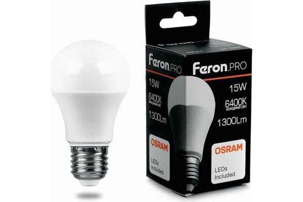 Feron.PRO ЛОН A60 E27 15W(1300lm) 6400K 6K матовый 125x60 OSRAM LED LB-1015 38037