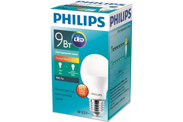 Светодиодная лампа Philips ESS LEDBulb 9Вт-100Вт грушевидная E27 3000К 230В A60 RCA