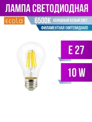 Ecola ЛОН A60 E27 10W 6500K 6K прозр. 105x60 филамент (нитевидная) 360° Premium N7LD10ELC