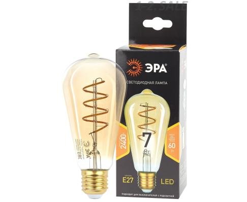 ЭРА F-LED груша ST64 E27 7W(580Lm) 2400K 2K филамент (спираль) золото 145х60 2240