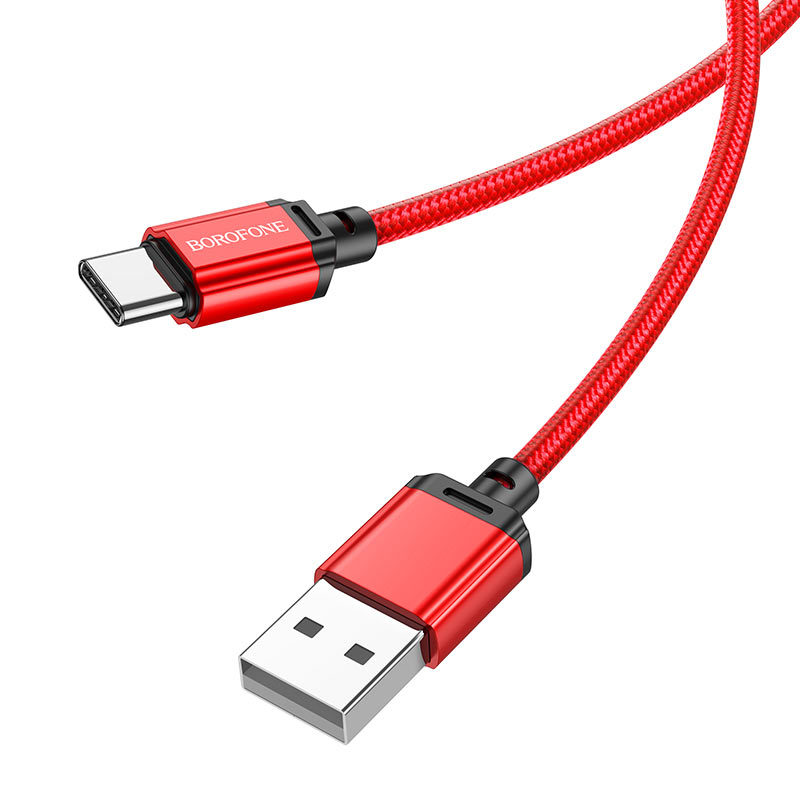 Кабель BOROFONE BX87 USB Type-C, 1m. 3A, Нейлон, Red