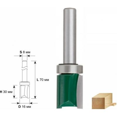 Фреза для выборки заподлицо DхHхL=16х30х70мм с верхним подшипником