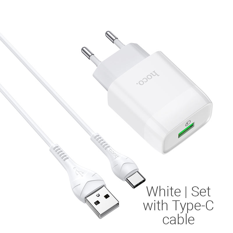 З/У HOCO C72Q Сетевое + Кабель Micro 1m/ QC 3.0/ 1 USB/ Выход: 5V_9V_12V, 18W/ White