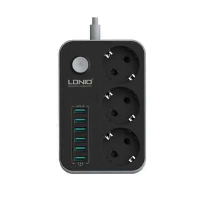 Сетевой удлинитель LDNIO SE3631 1.6м + ЗУ на 6 USB/ 3 розетки (медь) - 2500W/ USB - 17W/ Black&Gray