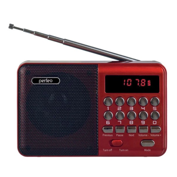 Радиоприемник Perfeo цифровой PALM FM+ 87.5-108МГц, MP3, питание USB или 18650, красный (i90-Red)
