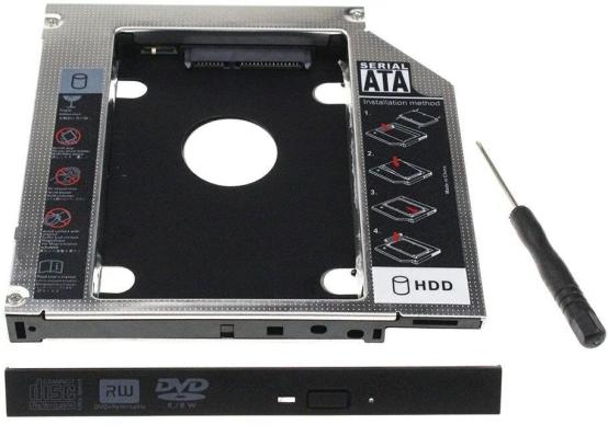 Салазки 12.7 мм для второго жёсткого диска SSD HDD вместо CD DVD привода ноутбука