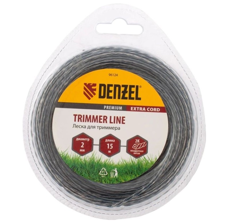 Леска для триммера Denzel Flex Сord 96124, 2 мм x 15 м, квадрат, двухкомпонентная