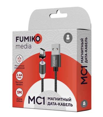 Кабель USB - USB TYPE C, FUMIKO MC1 Type C 2.4A, 1 м, серый, магнитный