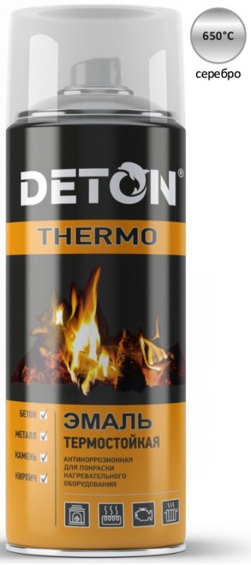 Эмаль аэрозоль DETON Thermo 520мл термостойкая СЕРЕБРИСТАЯ арт.DTN-A70667
