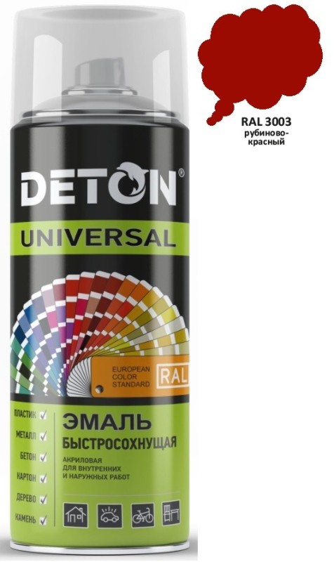 Эмаль аэрозоль DETON Universal 520мл акрил быстросохн. RAL3003 РУБИНОВО-КРАСНАЯ арт.DTN-A07245