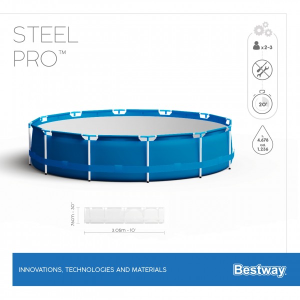 Каркасный бассейн Bestway 56679 BW Steel Pro 305х76см, 4678л, фил.-насос 1249л/ч