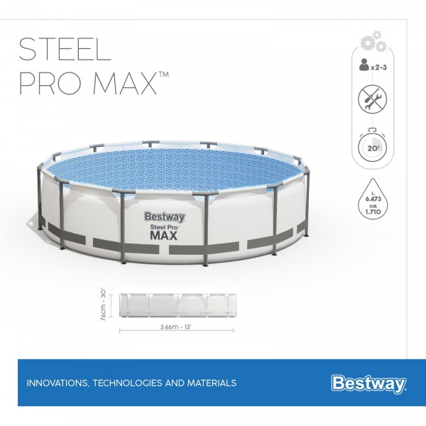 Каркасный бассейн Bestway 56416 BW Steel Pro Max 366х76см, 6473л, фил.-насос 1249л/ч