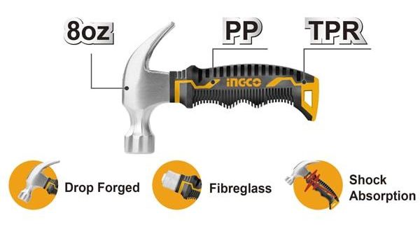 Мини молоток-гвоздодер 220гр. INGCO HMCH80808D SUPER SELECT