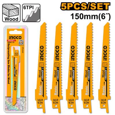 Полотна для сабельной электроножовки, SS-хвостовик, 150 мм, 5шт, дерево INGCO RSB611D