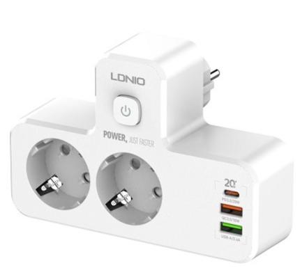 Сетевой разветвитель LDNIO SE2337 2  розетки + LED Ночник/ 2500W/ 3 USB: QC 3.0+PD 3.0 20W/ White