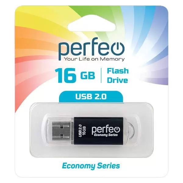 USB 2.0 накопитель Perfeo USB 16GB E03 Black economy series