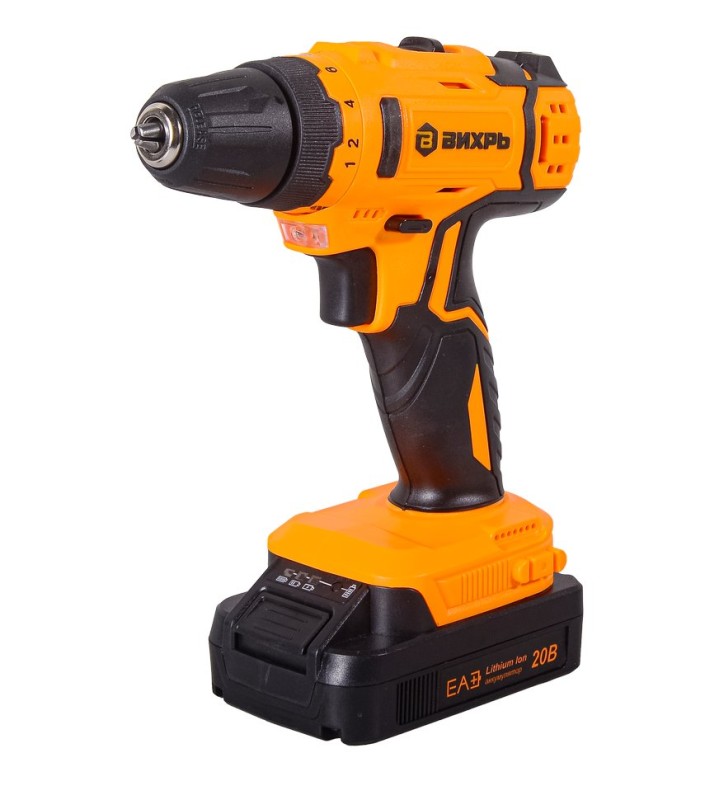Дрель-шуруповерт аккумуляторная ДА-20Л-2КА Вихрь (кейс, 400/1400 об/мин, 42/22 Нм, 20 В, 1.5 А*ч)