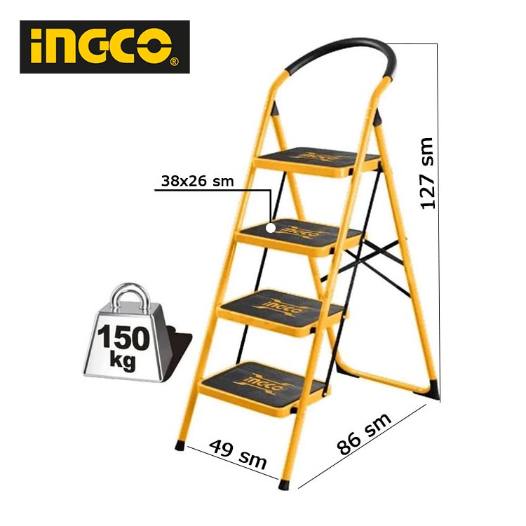 Стремянка INGCO HLAD009041 стальная, 4 ступени, 150 кг