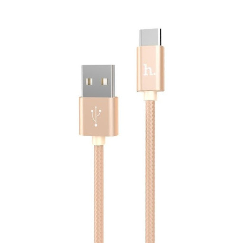 Кабель HOCO X2 Knitted USB Type-C 1м, 3A, круглый, нейлон, в переплете, Gold