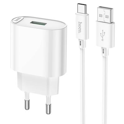 З/У HOCO C109A Сетевое + Кабель Micro 1m, QC 3.0, 1 USB, Выход: 18W, White