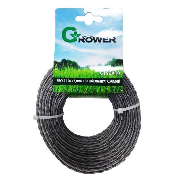 Леска для триммера GROWER G15DV30 (диаметр 3,0мм / ВИТОЙ КВАДРАТ С ЖИЛОЙ / длина 15м)