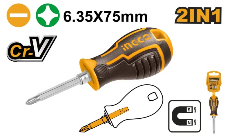 Отвертка двухсторонняя PH2*SL6. 75мм INGCO AKISD0202