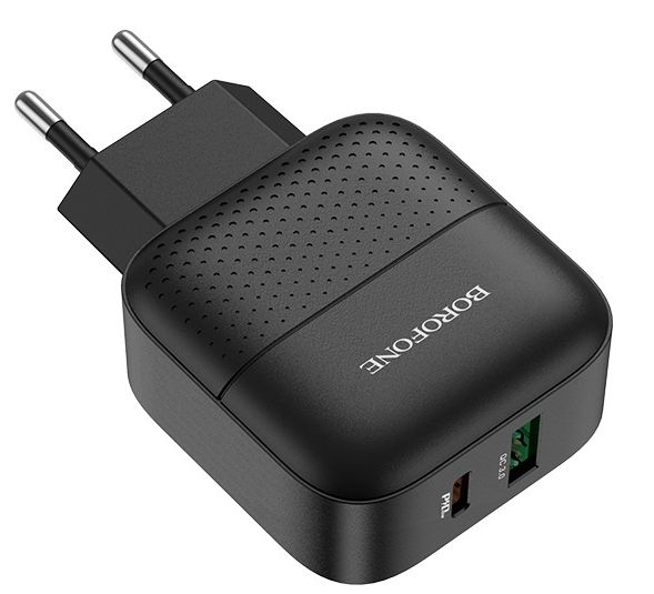 З/У Borofone BA46A Сетевое PD + QC 3.0/ 2 USB: Type-A + Type-C/ Выход: 18W/ Black