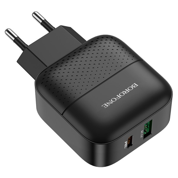 З/У Borofone BA46A Сетевое PD + QC 3.0/ 2 USB: Type-A + Type-C/ Выход: 18W/ Black