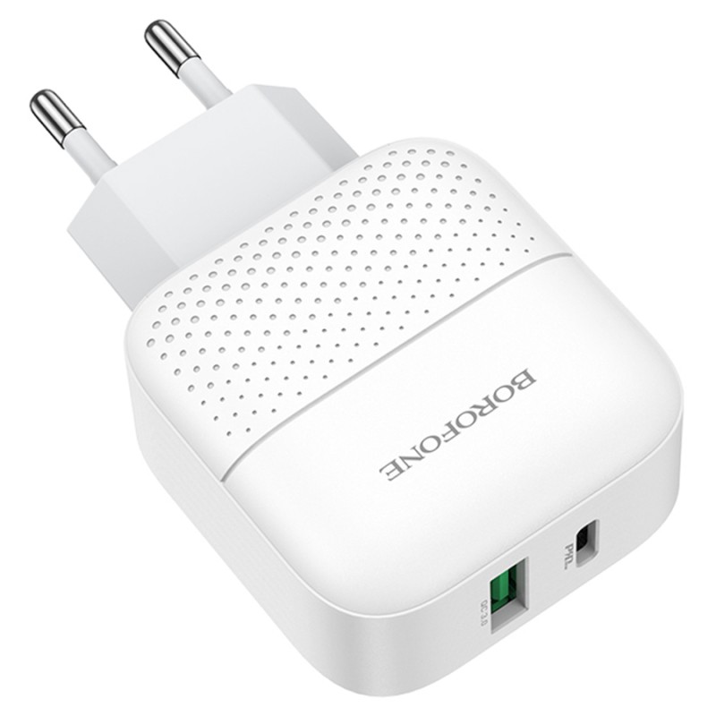 З/У Borofone BA46A Сетевое PD + QC 3.0/ 2 USB: Type-A + Type-C/ Выход: 18W/ White
