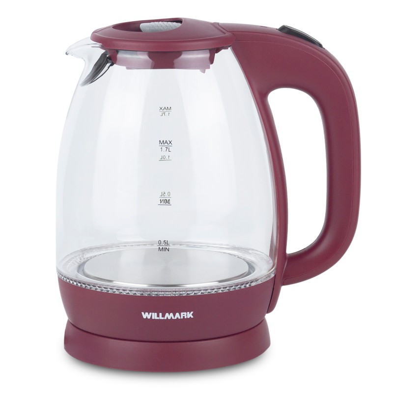 Чайник WILLMARK WEK-1705GC Вишневый, 1.7л, 2200Вт