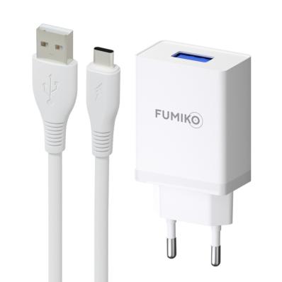 Зарядное устройство FUMIKO CH12 1USB 2.4А c кабелем Type-C белое