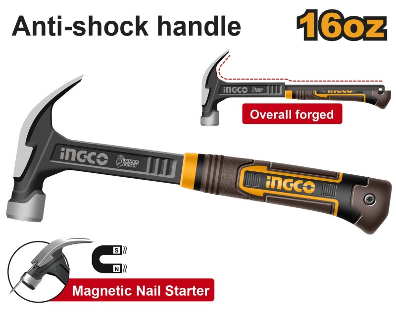 Молоток-гвоздодер 450 гр. SUPER INGCO HCH81016L INDUSTRIAL