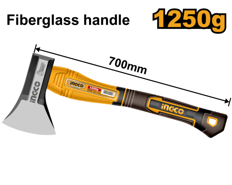 Топор 1250 гр с фиберглассовой ручкой INGCO HAX0811250