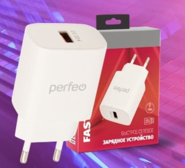 Зарядное устройство Perfeo с разъемом USB, QC3.0, 18W, белый (I4659)