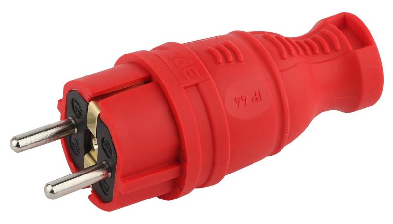 Вилка ЭРА прямая каучук 2P+PE 1х16А 220-240V красная IP44 V8-RED Б0044547