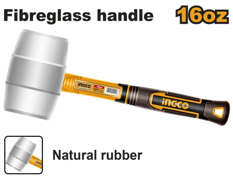 Киянка 450 гр резиновая белая фибергласовая ручка INGCO HRUH8916