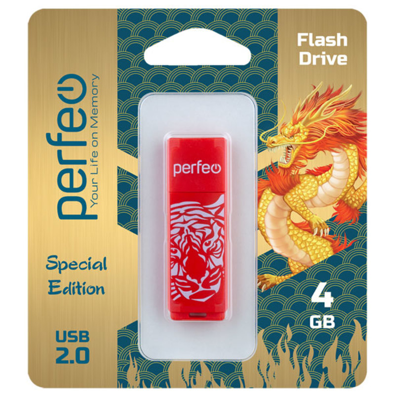 USB 2.0 накопитель Perfeo 4GB C04 Red Tiger