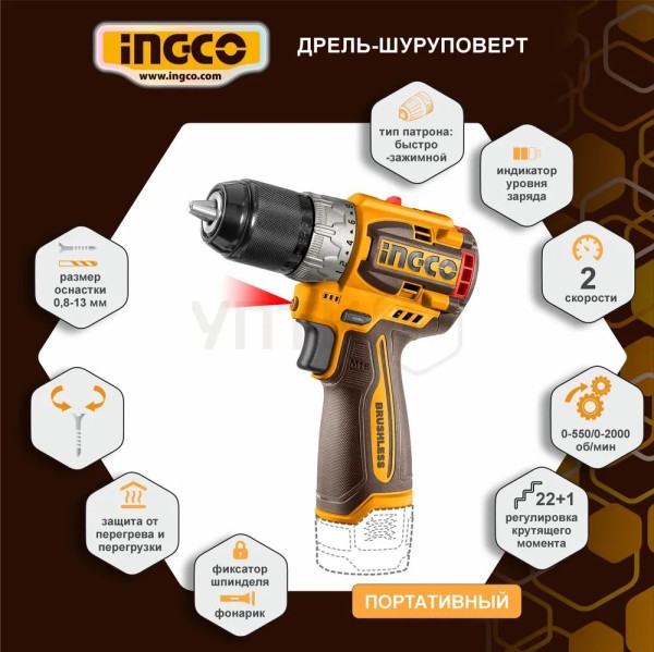 Набор шуруповерт 60 Нм + кух блендер + миксер 16В, 2 АКБ 2.0Ah. З/У, CKLI1638 SUPER INGCO INDUSTRIAL