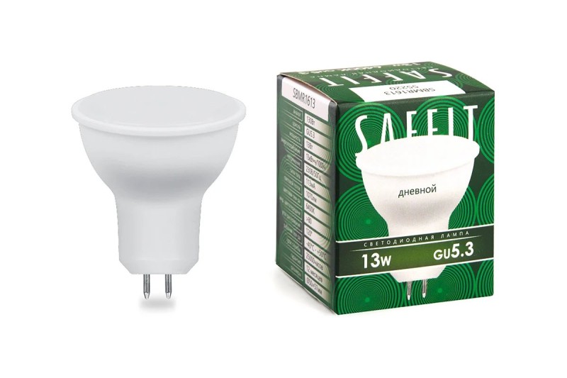 Лампа светодиодная Saffit MR16 GU5.3 220V 13W(1070Lm) 6400K 6K матовая 57x50 SBMR1613 55220